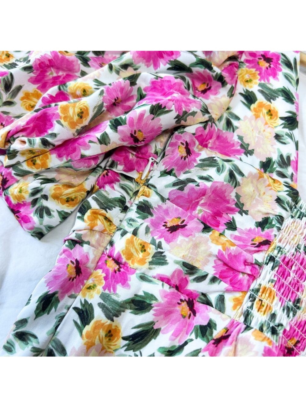 For Love and Lemons Sasha Pink Floral Puff Sleeve Mini Dress size M - Picture 2 of 16